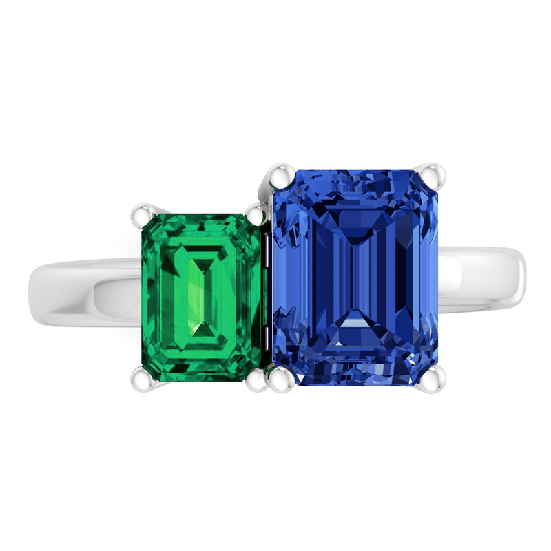 Martha Stewart 3 1/4ctw. Emerald & Sapphire Two Stone Ring In Sterling Silver image number null